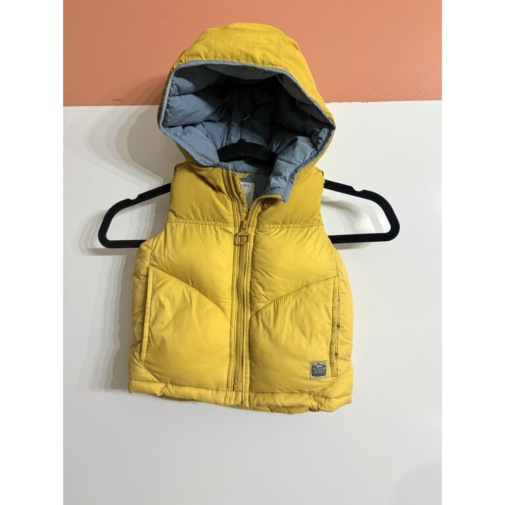 Zara BabyBoy Puffer Vest Boys 12-18 Months Yellow Hooded Outerwear‎ Zip